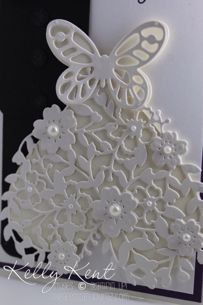 Bloomin' Heart Thinlit & Bold Butterfly Framelit - Wedding Dress Art. Kelly Kent - mypapercraftjourney.com.