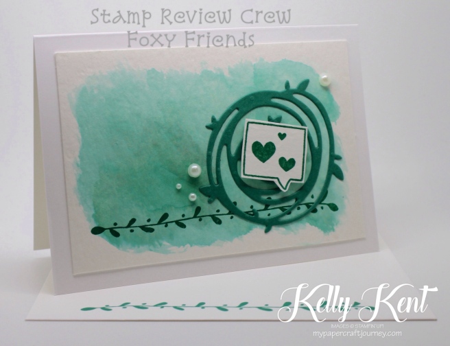 Stamp Review Crew - Foxy Friends stamp set. Watercolour Notecard - Emerald Envy. Kelly Kent - mypapercraftjourney.com.