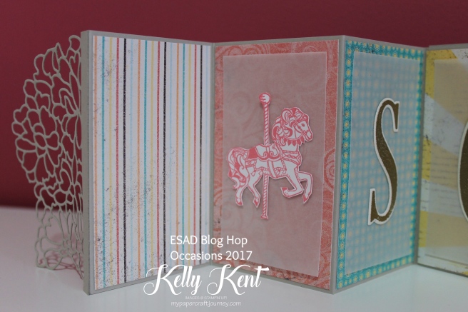 ESAD Blog Hop - 2017 Occasions Catalogue. Personalised Concertina Card - Cupcakes & Carousels Suite. Kelly Kent - mypapercraftjourney.com.